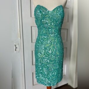 Vintage Silk Teal Sequin Mini Dress